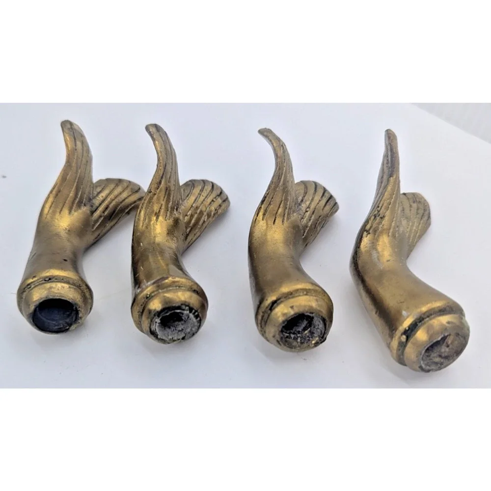 4 Brass Fish Tail Foot End Slip on Part Solid Decor Repurpose Furniture Pieces